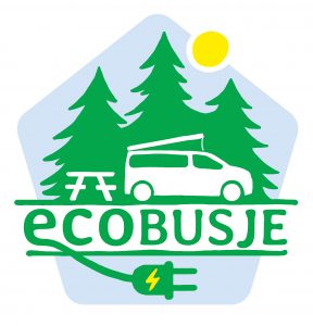 Ecobusje.nl logo over elektrische camper te huur in Rotterdam