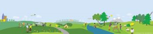 Ecobusje.nl panorama illustratie stickerontwerp voor op elektrische camper