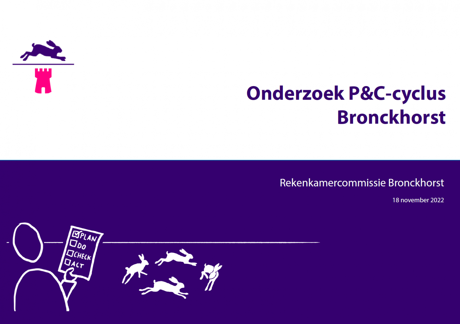 Kaft van het onderzoek P&C-cyclus voor rekenkamercommissie Bronckhorst - Illustraties en infographics voor onderzoek over gemeentelijke P&C cyclus